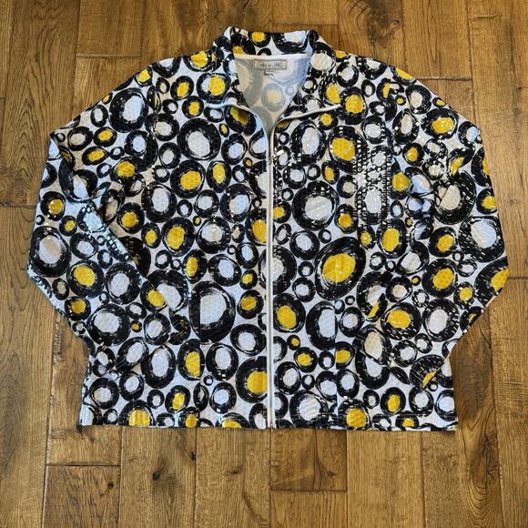 Birch Hill Jackets & Blazers - Birch Hill Yellow Black Circle Jacket Full Zip Shiny Clear Sequin Textured Sz XL